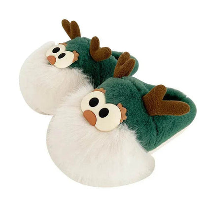 Cute Cartoon Christmas Deer Cotton Shoes Winter Indoor Floor Home Slippers Half-covered Heel Warm Plush Shoes Women - www.Shopthatapp.com