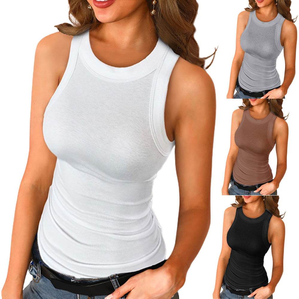 Basic Shirt Round Neck Sleeveless Tops Camisole Women Casual Sport Vest Summer - www.Shopthatapp.com