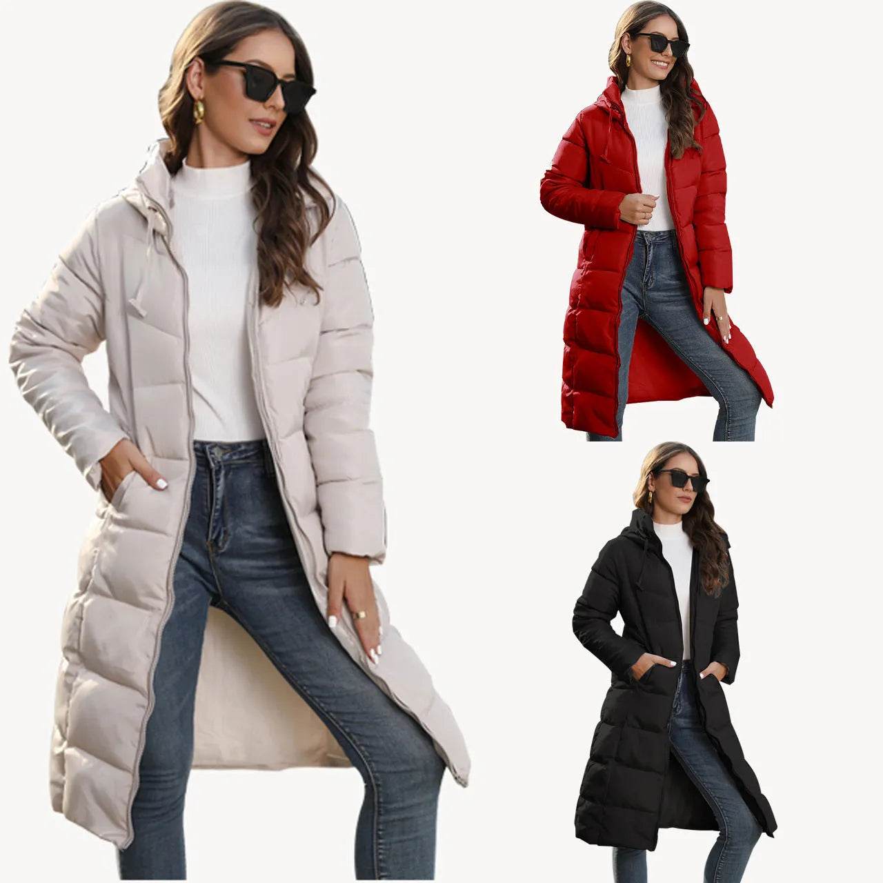 Mid Length Cotton Padded Hoodie Puffer Winter Jacket for women - www.Shopthatapp.com