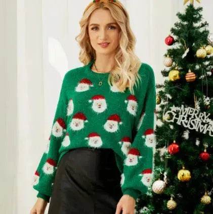 Christmas Sweater Women Cute Cartoon Santa Print Knit Sweater Winter Tops - www.Shopthatapp.com