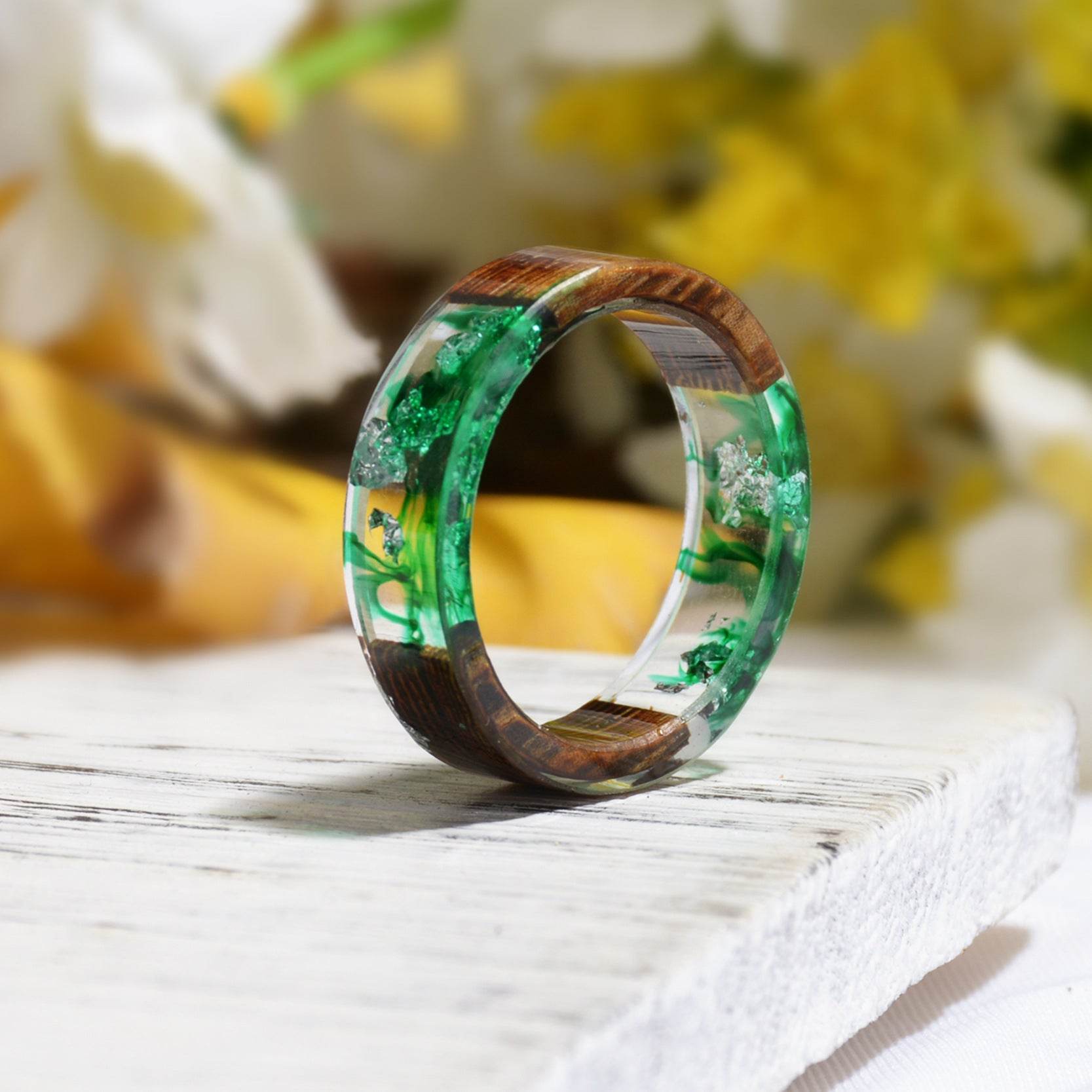 Cross-border Foreign Trade New Wood Resin Ring Diy Handmade Dried Flower Epoxy Ring - www.Shopthatapp.com