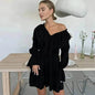Casual Fashion V Neck Pleated Ruffle Long Sleeve Dress Y2K V Neck Flared Sleeve Short Mini Skater Dress Women's Clothing - www.Shopthatapp.com