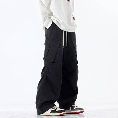 Overalls Men's Retro Trendy Pleated Straight-leg Baggy Cargo Pant Trousers Casual - www.Shopthatapp.com