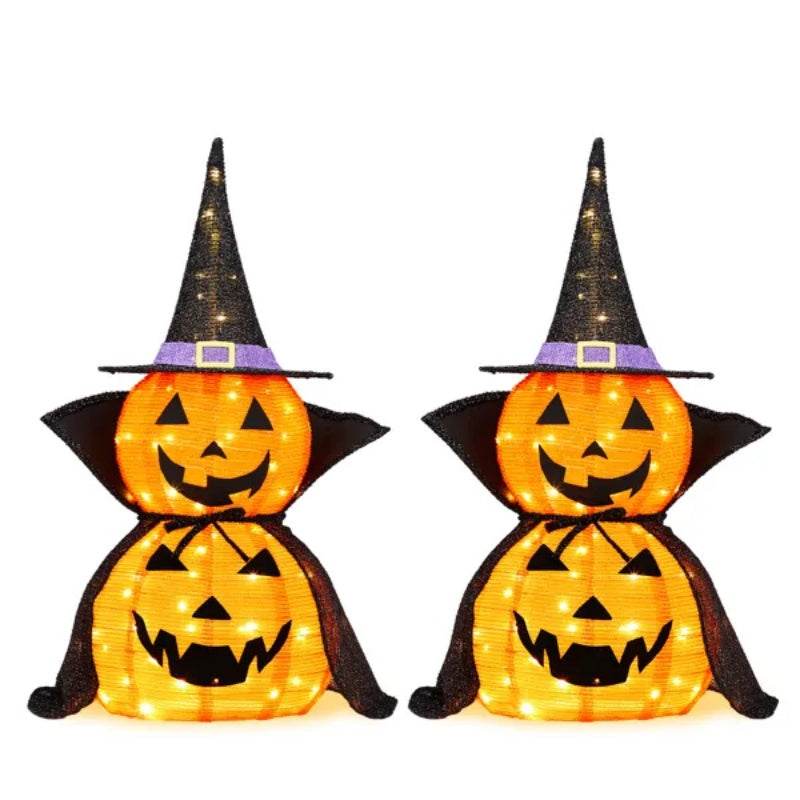 2Packs 3FT Halloween Collapsible Lighted Pumpkin Decoration, 176 LED Pop-Up Pumpkin Lamp With Cape, Plug In Halloween Jack-O-Lantern With Metal Stand For Indoor Outdoor Garden Patio Party Decor - www.Shopthatapp.com