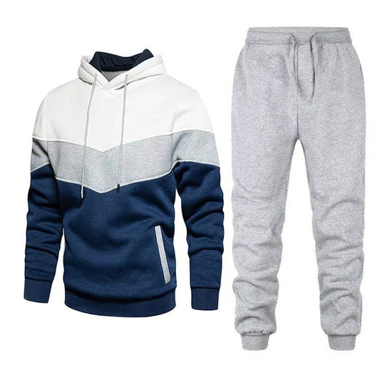 2pcs Winter Fashion Stitching Suit Outdoors Sports Suit Men's Sweatsuit Hoodie Outfit set - www.Shopthatapp.com