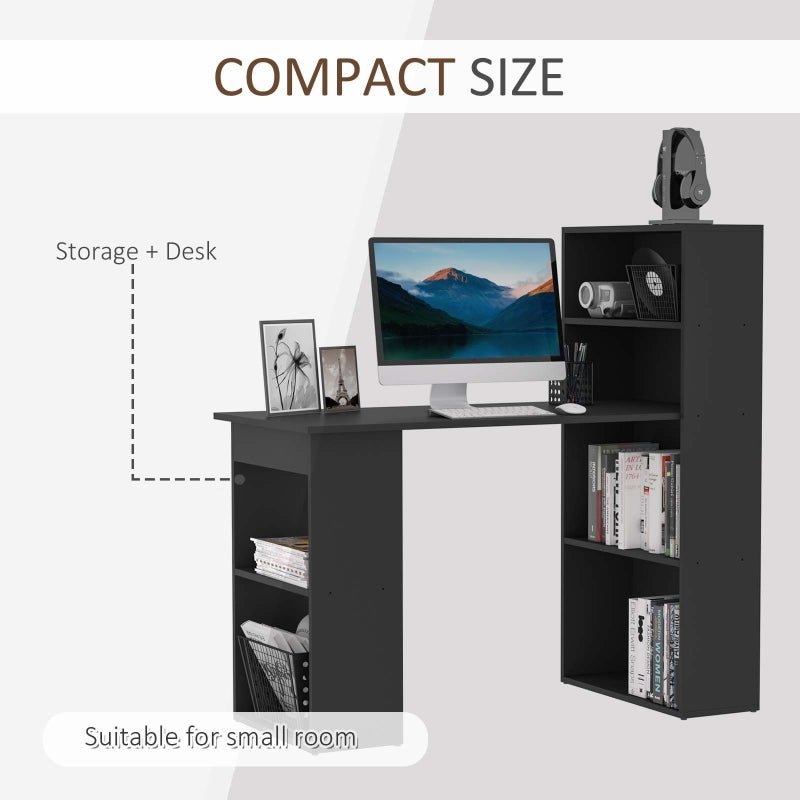 120cm Modern Computer Desk Bookshelf Study Table Workstation PC Laptop Writing Home Office 6 Shelves Black - www.Shopthatapp.com
