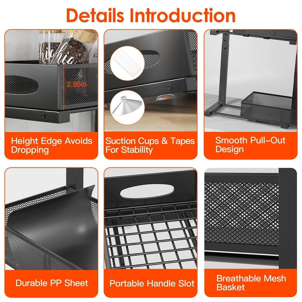 2Pcs Under Sink Organizer 2 Tier Pull Out Cabinet Baskets Storage Shelf Sliding Storage Drawers Rack With 5 Adjustable Height Mesh Baskets For Home Kitchen Bathroom Office - www.Shopthatapp.com