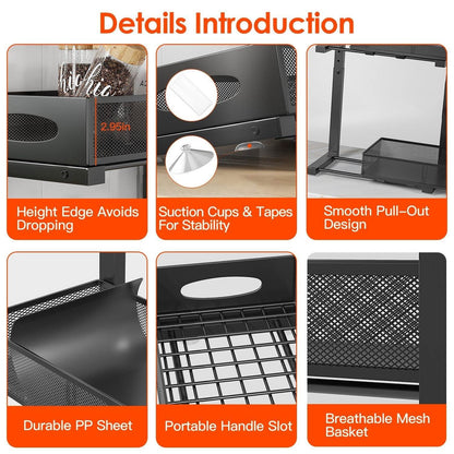 2Pcs Under Sink Organizer 2 Tier Pull Out Cabinet Baskets Storage Shelf Sliding Storage Drawers Rack With 5 Adjustable Height Mesh Baskets For Home Kitchen Bathroom Office - www.Shopthatapp.com