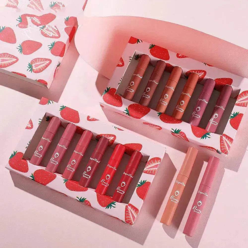 6pcs Box Strawberry Set Lip Gloss Non-stick Cup - www.Shopthatapp.com