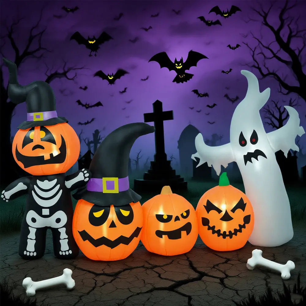7.5ft Inflatable Halloween Pumpkin Ghost Family, Blow Up LED Display For Garden Indoor Outdoor - www.Shopthatapp.com #