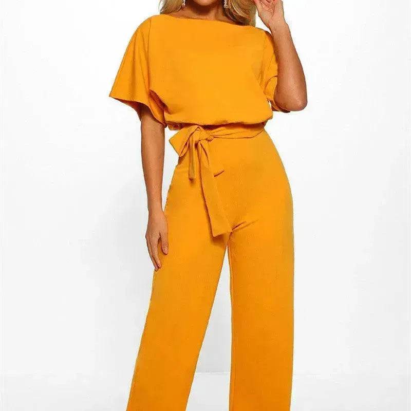 7-color Fashion Lace-up Button Short-sleeved Women's Jumpsuit - www.Shopthatapp.com