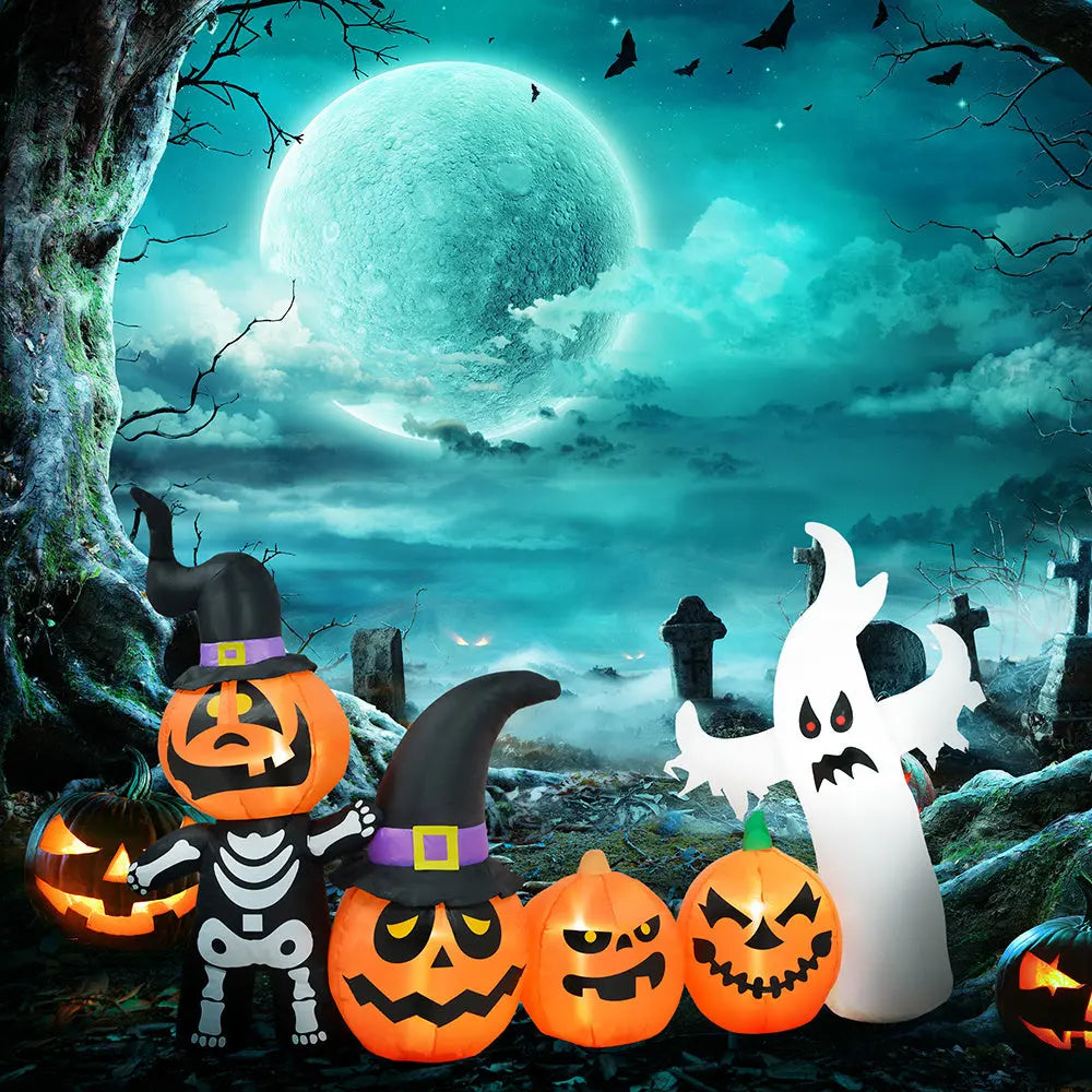 7.5ft Inflatable Halloween Pumpkin Ghost Family, Blow Up LED Display For Garden Indoor Outdoor - www.Shopthatapp.com