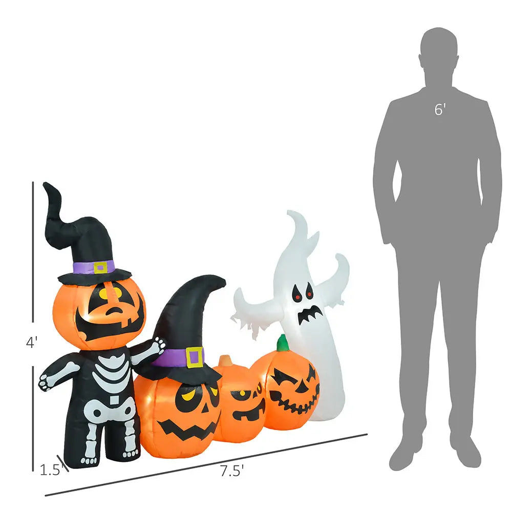 7.5ft Inflatable Halloween Pumpkin Ghost Family, Blow Up LED Display For Garden Indoor Outdoor - www.Shopthatapp.com