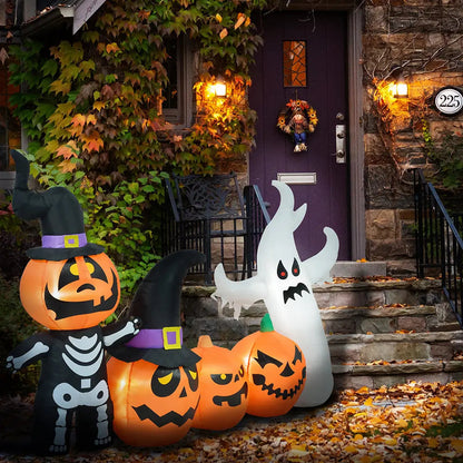 7.5ft Inflatable Halloween Pumpkin Ghost Family, Blow Up LED Display For Garden Indoor Outdoor - www.Shopthatapp.com