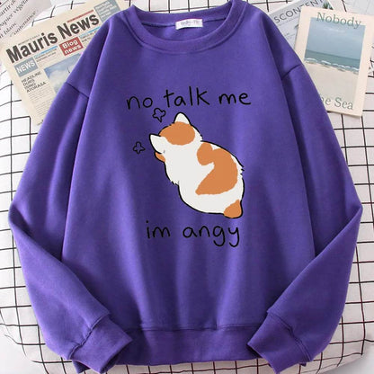 Women Chic Casual No Flattering Cat Print Crew Neck Sweatshirt - www.Shopthatapp.com
