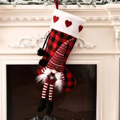 Red And Black Plaid Hanging Feet Stockings Christmas - www.Shopthatapp.com