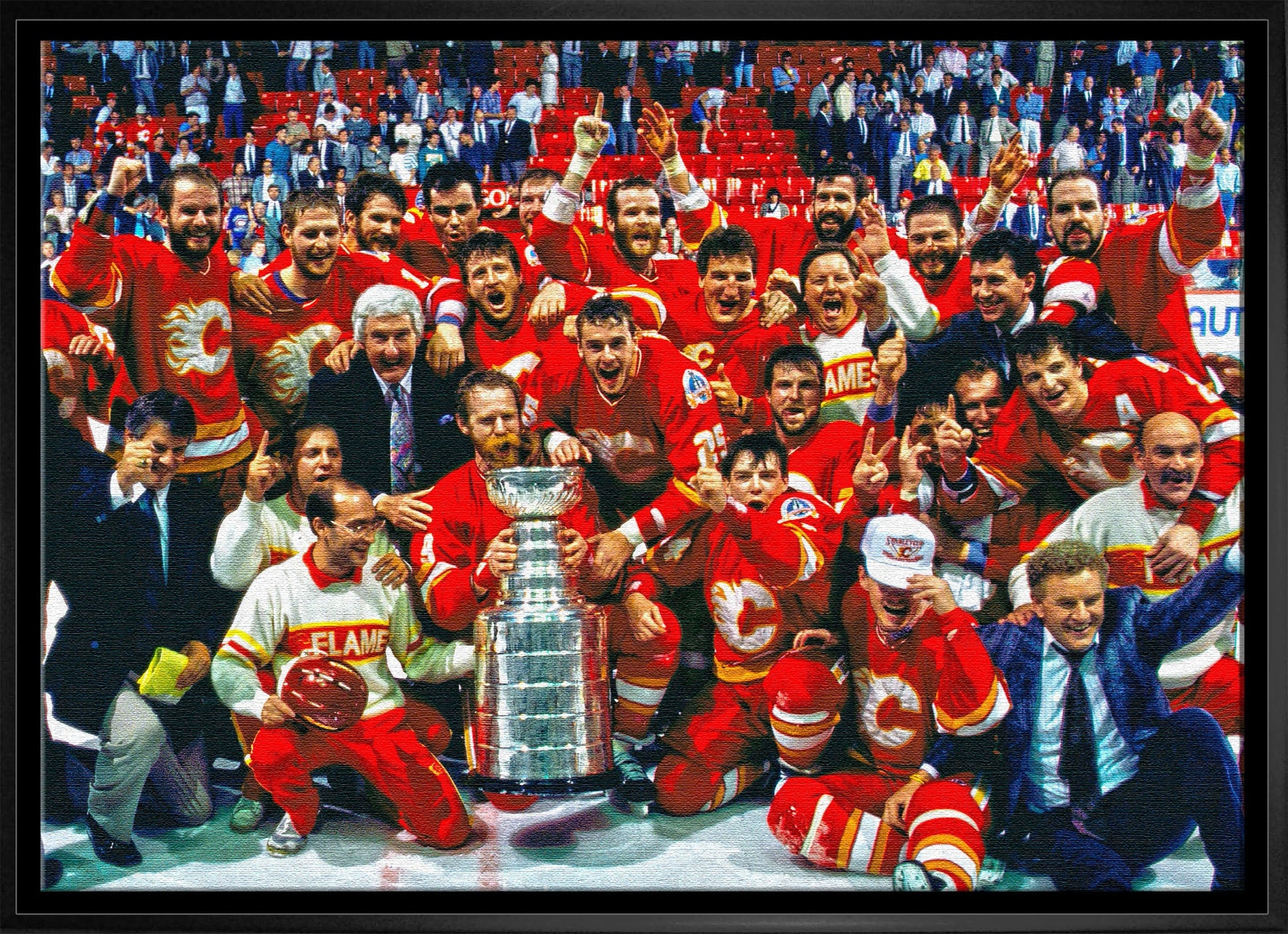 Calgary Flames 20x29 Framed Canvas 1989 Cup Celebration - www.Shopthatapp.com