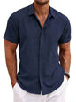 Men's Solid Color Loose Linen Short-sleeved shirt - www.Shopthatapp.com