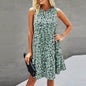Women Summer Dot Print Sleeveless Loose Swing T-Shirt Dress With Pocket Casual Tank Mini Dresses Sundress - www.Shopthatapp.com