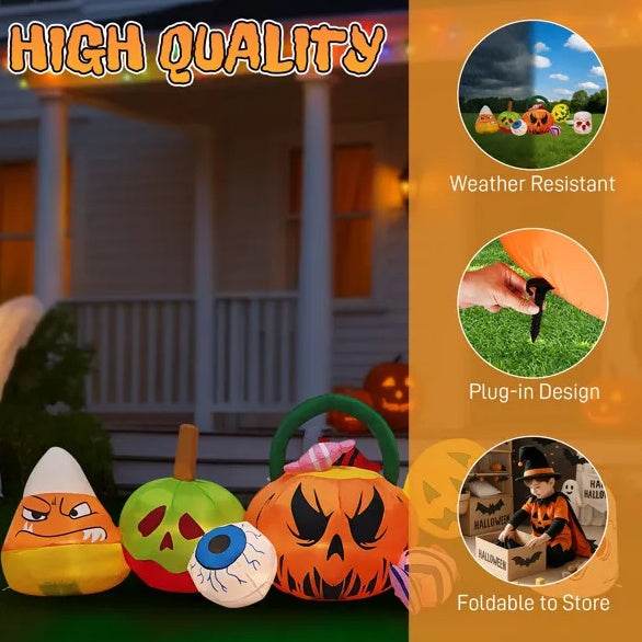 8FT Long Halloween Inflatables Pumpkins Eyeball Candy Outdoor Decorations, Blow Up Yard Decoration With Built-in LEDs Lighted For Lawn Garden Outside Indoor Decor - www.Shopthatapp.com