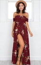 Elegant Ladies Summer Boho Vacation Resort Slit Maxi dress off shoulder Long floral Beach summer slit dress - www.Shopthatapp.com