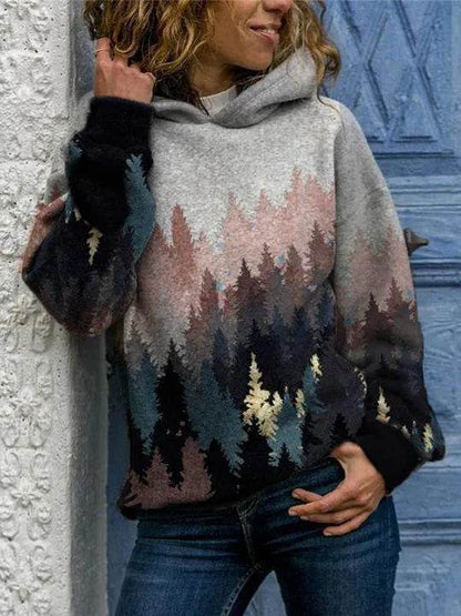 Hooded Long Sleeve Digital Printing Loose Casual Sweater For Women - www.Shopthatapp.com