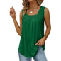 Summer cotton Tops For Women Loose Fit Pleated Square Neck Sleeveless Blouse Tops - www.Shopthatapp.com