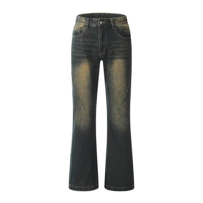 Washed Yellow Denim Bootcut Jeans Pants Men - www.Shopthatapp.com
