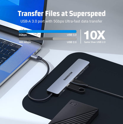 Hub USB C 7 en 1, station d'accueil multiport USB avec sortie HDMI 4K, USB 3 100 W, PD, carte SD/TF