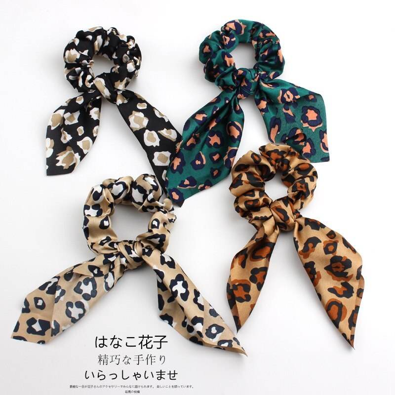 4pcs Leopard Pattern Silk Scarf Hair Scrunchie - www.Shopthatapp.com