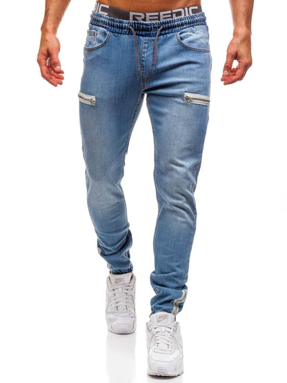 European And American Men's Denim Fabric Casual Frosted Zipper Design Jeans pant Men - www.Shopthatapp.com