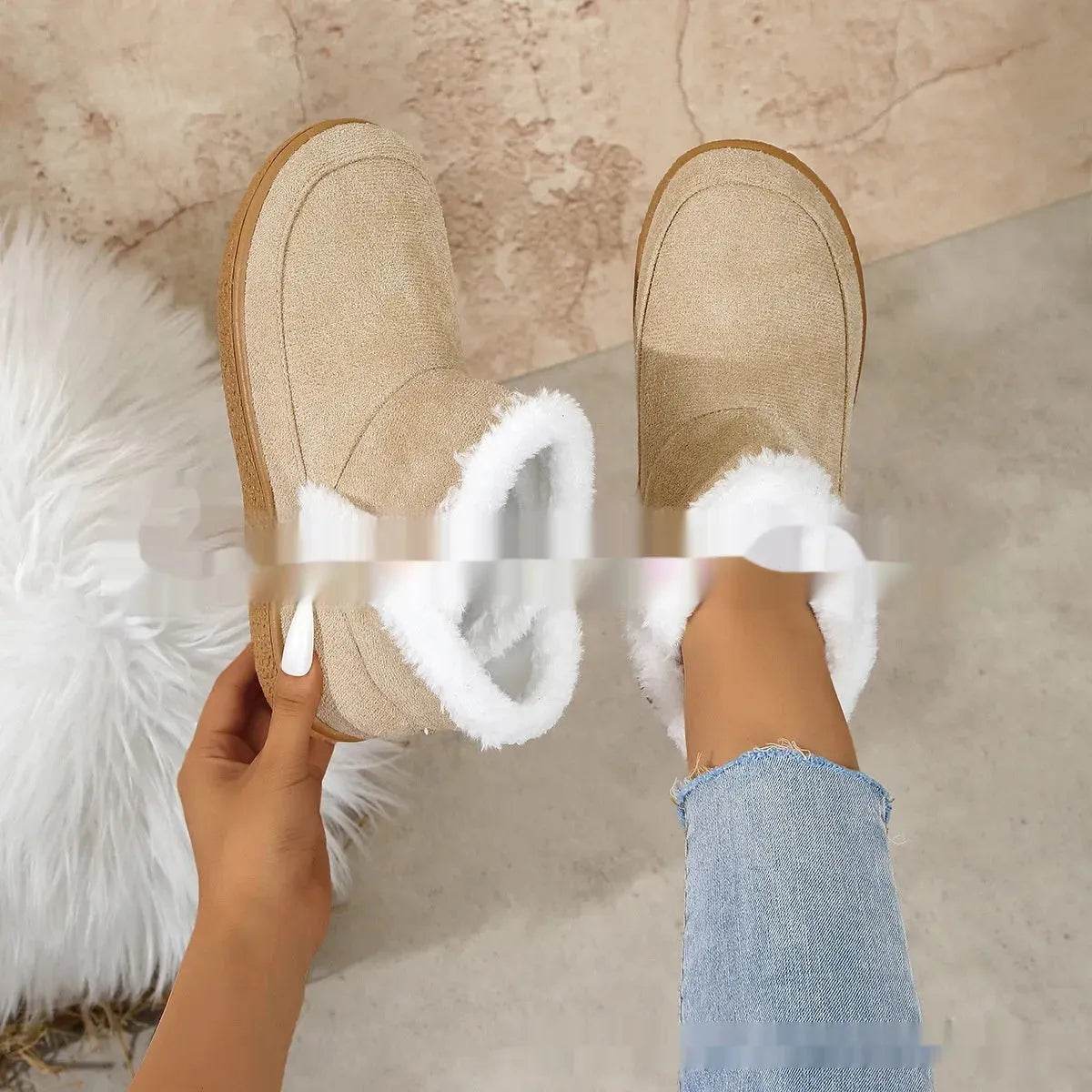 Insulated Cotton-padded Boot Shoes  Flat Bottom Solid Color Fleece Lined perfect for winter - www.Shopthatapp.com