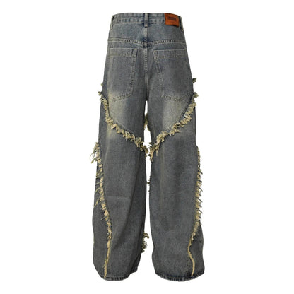Wash Distressed Stitching Baggy Jeans Pant With Whiskers Same Style For Men And Women - www.Shopthatapp.com