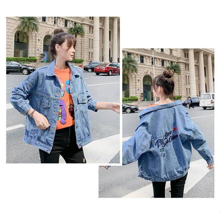 All-match Korean Style Loose Embroidered Denim Jacket Women - www.Shopthatapp.com