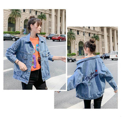 All-match Korean Style Loose Embroidered Denim Jacket Women - www.Shopthatapp.com