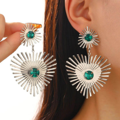 Bohemian Sunflower Heart-shaped Earrings Rhinestone Exaggerated Chandelier earring - www.Shopthatapp.com