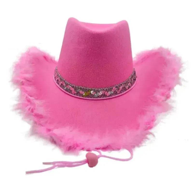 Trendy cowgirl hat Sequined Ribbon Upturned Eaves Raw Edge Denim Top Hat Pink Cowgirl Hat womens pink cowboy hat - www.Shopthatapp.com