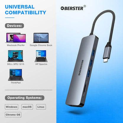 Hub USB C OBERSTER 6 en 1 Adaptateur USB C pour Mac Windows Double écran HDMI