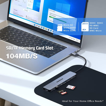 Hub USB C 7 en 1, station d'accueil multiport USB avec sortie HDMI 4K, USB 3 100 W, PD, carte SD/TF