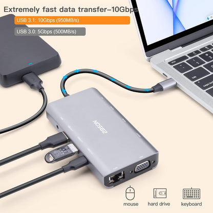 Station d'accueil USB-C 2 ports HDMI 11 en 1, triple écran, hub USB-C 2 ports HDMI et VGA