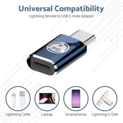 Adaptateur iOS vers USB C 35 W PD Charge ultra rapide pour iPhone avec port d'alimentation USB C