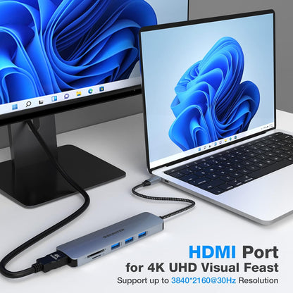 Hub USB C OBERSTER 6 en 1 Adaptateur USB C pour Mac Windows Double écran HDMI