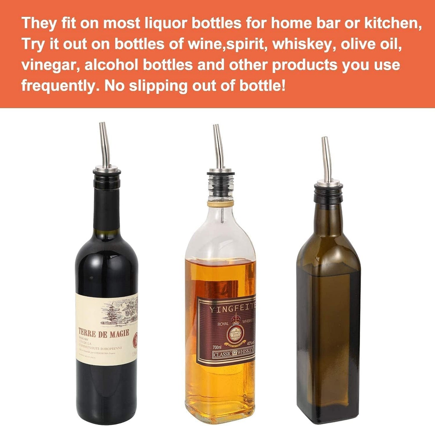 6 verseurs pour bouteilles d'alcool, verseur pour bouteilles d'huile, verseur pour boissons, spiritueux, acier inoxydable