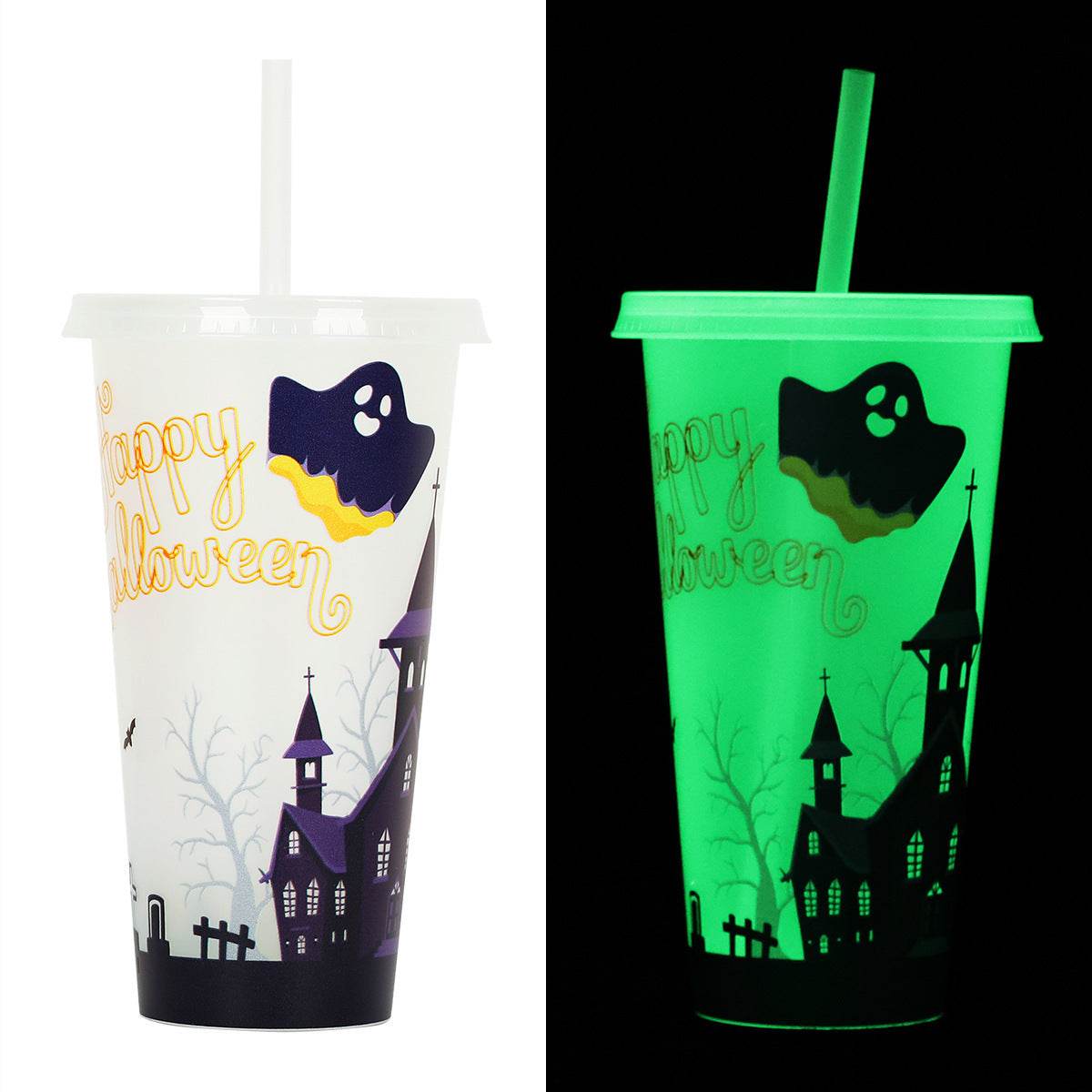 720ml Plastic Sippy Cup Halloween Luminous Straw Cup - www.Shopthatapp.com #