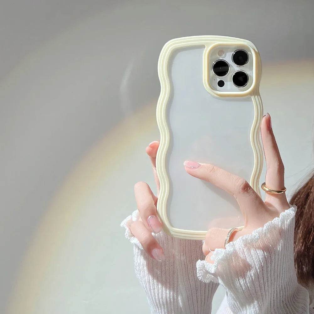 Wave Border Mobile Phone Case Solid Color Simple Candy Color - www.Shopthatapp.com