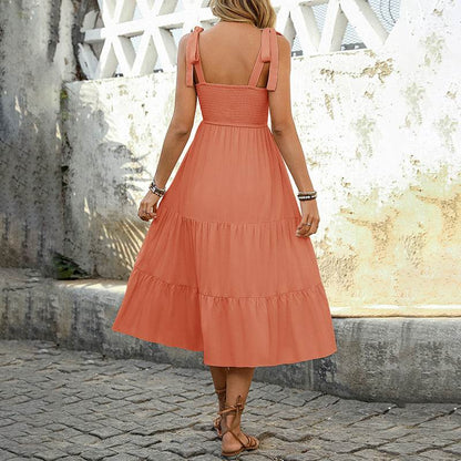 Casual Summer Dress Sleeveless Midi Boho Beach Dress Square Neck Flowy Sundress - www.Shopthatapp.com