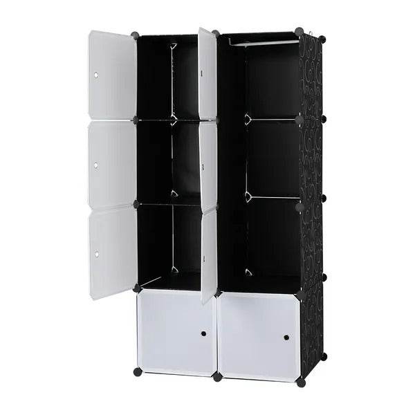 8 Cube Organizer Stackable Plastic Cube Storage Shelves Design Multifunctional Modular Closet Cabinet With Hanging Rod RT - www.Shopthatapp.com