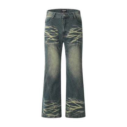 Washing Indentation Denim Bootcut Jeans Pants Men - www.Shopthatapp.com