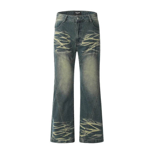 Washing Indentation Denim Bootcut Jeans Pants Men - www.Shopthatapp.com