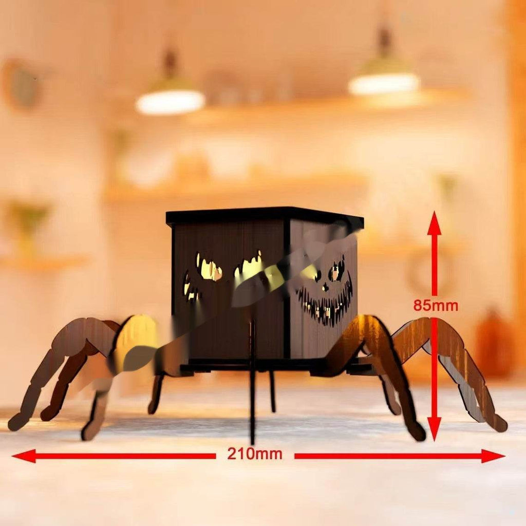 Cross-border New Ghost Halloween Spider Mini Lantern Candlestick Decorations Interesting Ornaments Wooden Craftwork - www.Shopthatapp.com